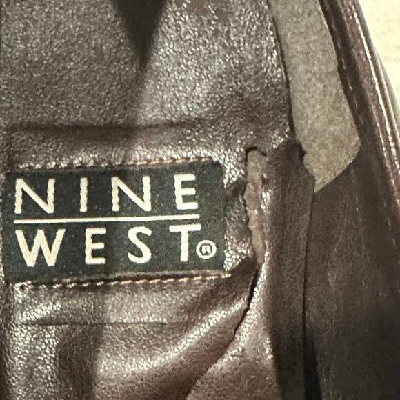 Y2K Nine West Brown Leather 90s Minimalist Leather Heeled Loafers Gold Detail 9 - Picture 10 of 10